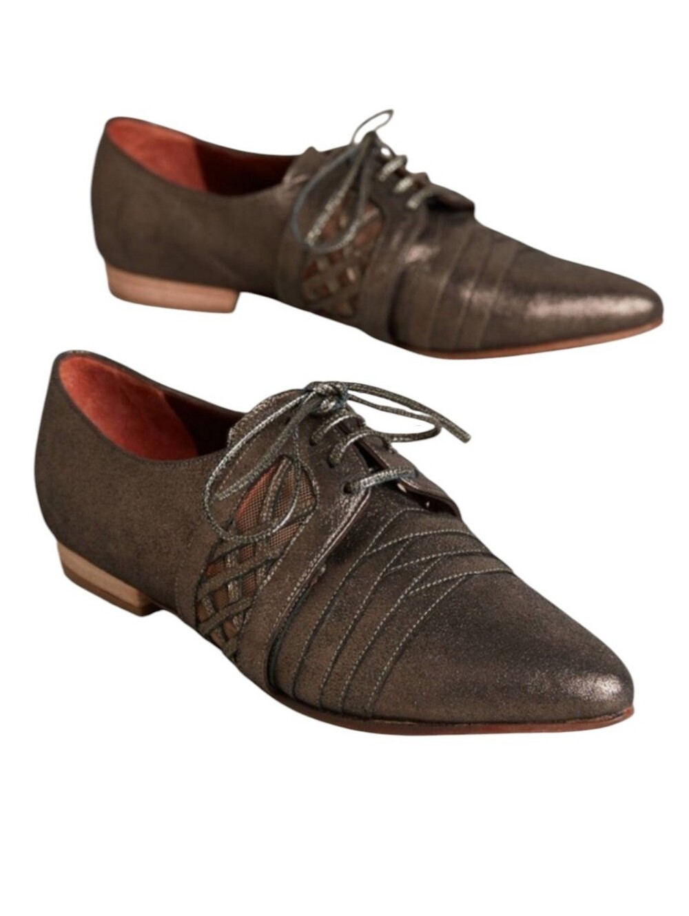 Anthropologie Luiza Perea | Manaus Lace Up Oxfords Bronze Sz 38/7.5 Metallic